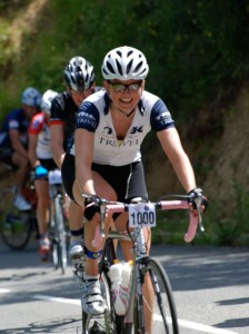 Trek Travel President Tania Burke riding the Etape du Tour cycling vacation