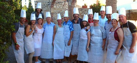 Cooking class group in Tuscany bike tour