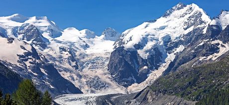 View of the Morteratsch Glacier on the Swiss Alps Gravel bike tour