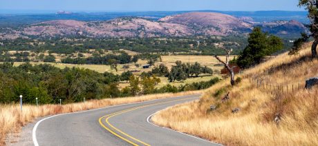 View of road and Enchanted Rock in Texas