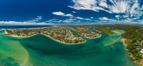 Aerial view of Tallebudgera Creek and beach on the Gold Coast