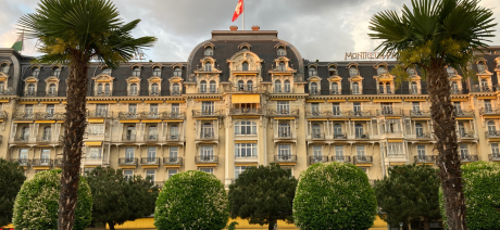 Facade of grand hotel in Montreux