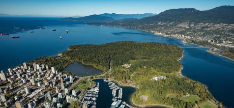 Aerial view of Stanley Park and Vancouver