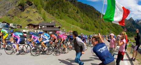 Trek Travel guides cheering the peloton at the Giro d'Italia