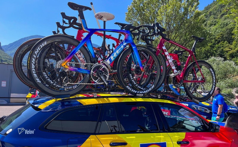 Team Lidl-Trek's bikes on a car at the Tour de France