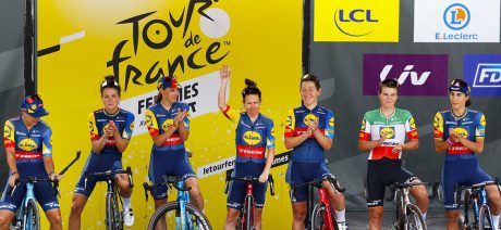Team Lidl-Trek being introduced at the 2023 Tour de France Femmes